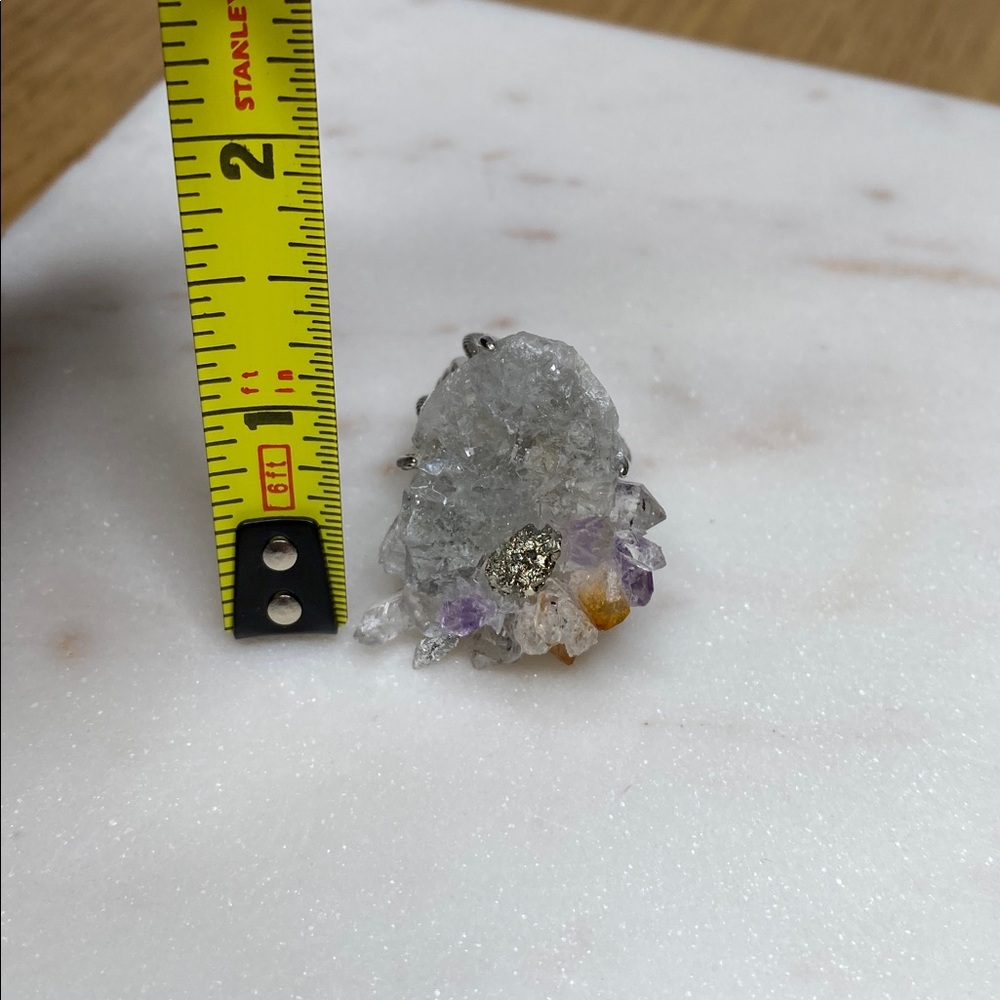 Natural Amethyst & Citrine Crystal Cluster Ring • Raw Pyrite Accent • Herkimer - Picture 11 of 11